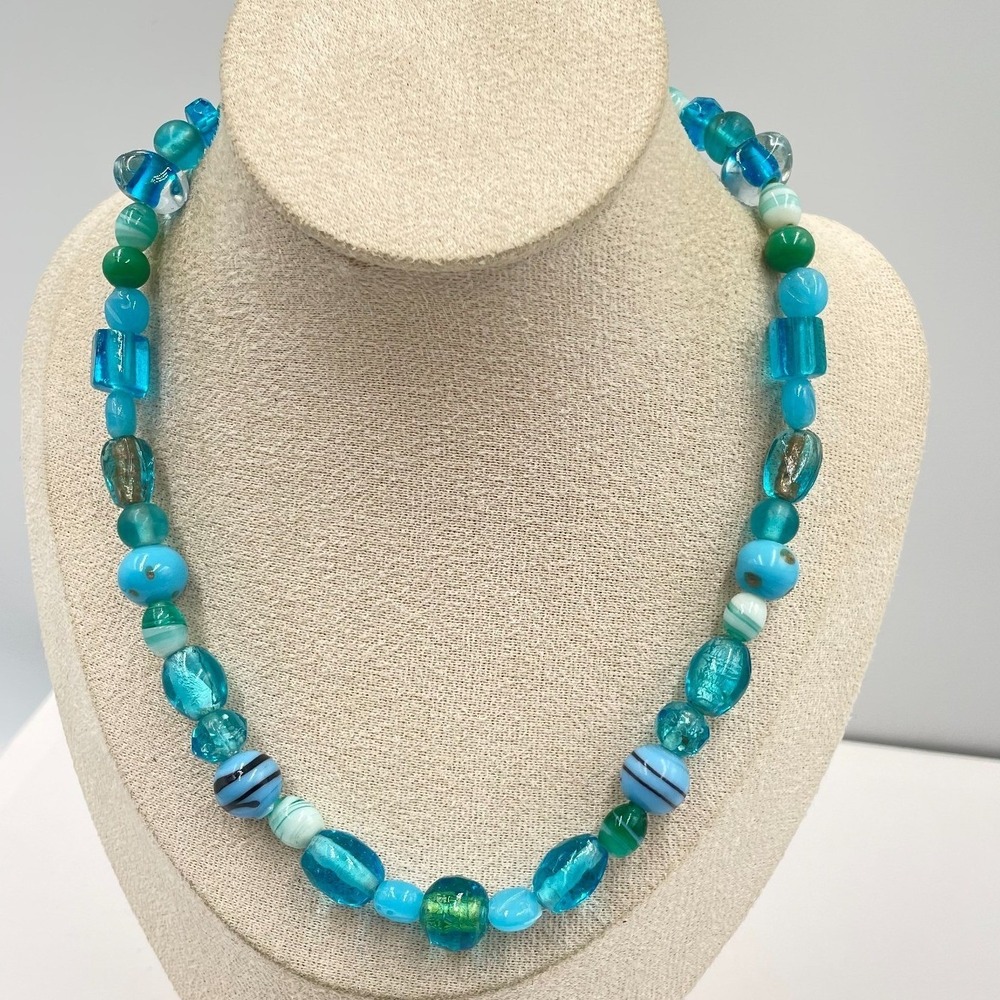Vintage Handcrafted Eclectic Vibrant Blue Lampwork Glass Beaded Lobster Necklace